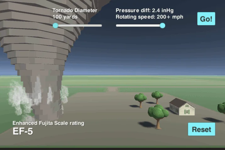 Exemplo de tela do "Tornado Simulation"