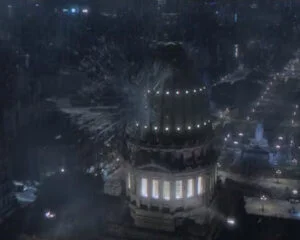"Aerolito" de granizo acertando torre do "Congreso de la Nación Argentina". Créditos: Netflix