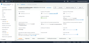 Tela do console da AWS da instância a ser acessada