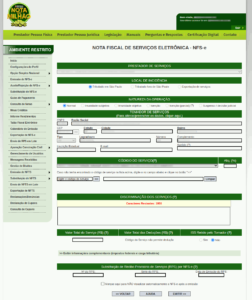 Tela de emissão de NFS-e no sistema do Nota do Milhão