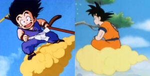 Goku em diferentes fases de sua vida na Nuvem Voadora