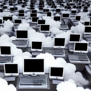 Heaven, clouds, computers everywhere in the clouds. Fonte: Lexica