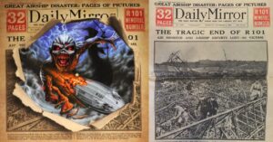 Capa do álbum "The Book of Souls" e a capa do jornal Daily Mirror sobre o acidente