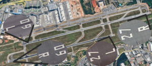 Numeração antiga das pistas no GRU. Fonte: Adaptado de Google Earth
