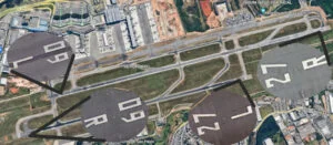 Numeração antiga das pistas no GRU. Fonte: Adaptado de Google Earth
