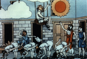 Ilustração de cena da peça As Nuvens. Foto: Steven S. Tigner