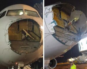 Fotos de danos no radome do avião do voo LA1325 de 26/10/2022. Fonte: redes sociais
