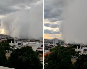 Nuvem rolo em Mineiros/GO. Fotos: Reprodução/Redes sociais