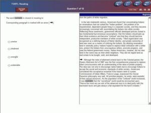 Exemplo de tela da seção de Reading do TOEFL. Fonte: Baruch