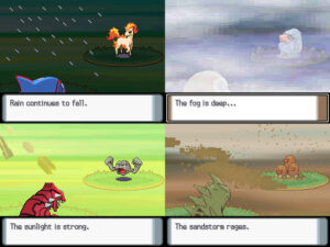 Exemplos de condições climáticas em Pokémon