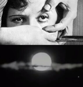 Sequência de duas cenas do filme Um Cão Andaluz (1929)