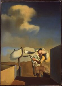 Average Atmospherocephalic Bureaucrat in the Act of Milking a Cranial Harp, Salvador Dalí (1933)