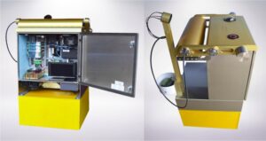 Interior do ASIVA (esq.) e exterior com lentes das câmeras do visível e do infravermelho (de cima para baixo); corpo negro posicionado sob o hatch (corpo negro interno) e outro na extremidade superior da haste visível à esquerda na segunda imagem (corpo negro externo). Fonte: Hack (2023)