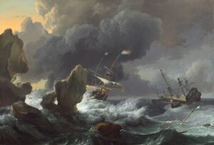 Ludolf Backhuysen - Ships in Distress off a Rocky Coast (1667)
