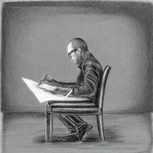 Ilustração representando uma pessoa fazendo um teste psicológico. Fonte: Stable Diffusion