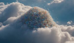 Nuvens e microplásticos (imagem gerada por IA)
