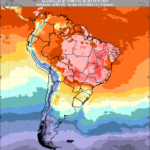 Mapa de temperatura máxima prevista pelo modelo COSMO para 14/11/2023. Fonte: Inmet