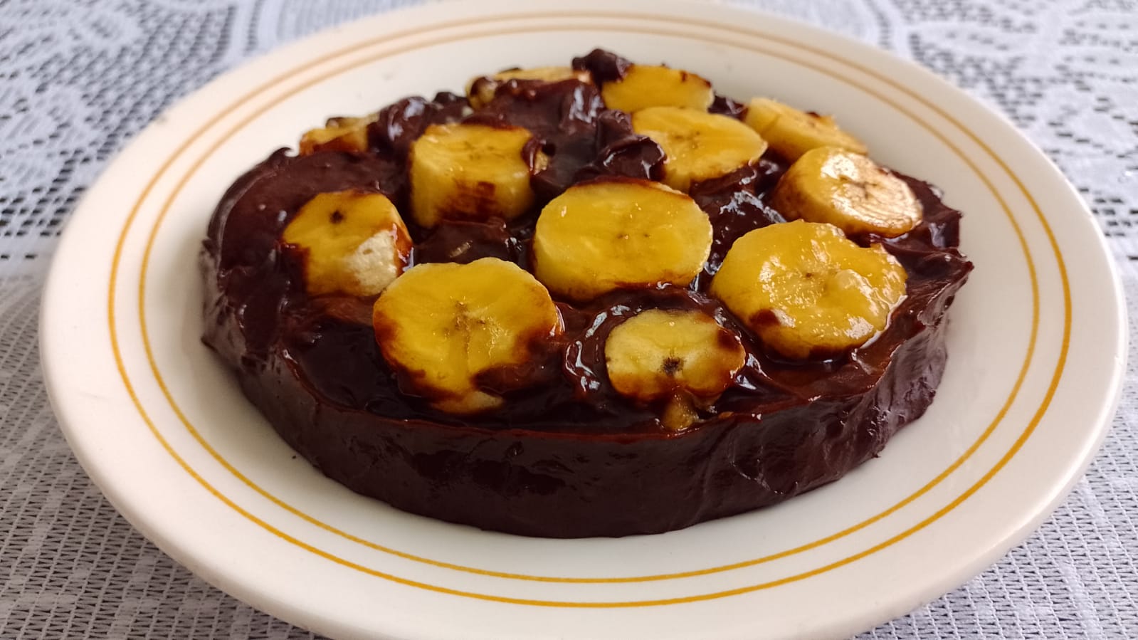 Pudim de chocolate com banana. Foto: ViniRoger