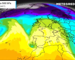Gota fria no nível de 500 hPa 12h00 UTC. Fonte: Meteored com dados do ECMWF