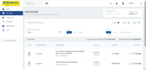 Tela do site do cartão BB Américas: exemplo de saque com cobrança de tarifa em euro