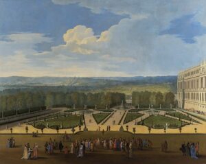 Promenade de Louis XIV en vue du Parterre du Nord vers 1688. Fonte: Wikipedia