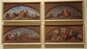 Pinturas de Le Brun expostas no Palácio de Versailles: La Hollande renversée sur son lion, L'Allemagne regardant la Victorie avec épouvante, L'Espagne défaite e Bellone en fureur (todas de 1864-1865). Foto: ViniRoger