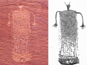 Petróglifo em Indian Creek, Utah. Foto e desenho: Carol Patterson.