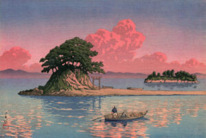 Kujukushima, Shimabara (1935) - Nuvens retradas por Kawase Hasui no estilo shin-hanga
