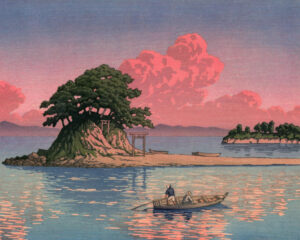 Kujukushima, Shimabara (1935) - Nuvens retradas por Kawase Hasui no estilo shin-hanga