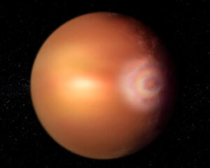 Impressão artística de uma glória no exoplaneta WASP-76 b. Crédito: ESA , trabalho realizado pela ATG sob contrato para a ESA, CC BY-SA 3.0 IGO