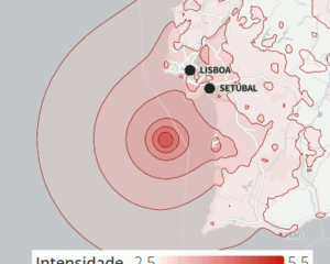 Mapa com áreas de abrangência e intensidade do sismo de 26 de agosto de 2024. Fonte: Earthquake
