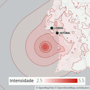 Mapa com áreas de abrangência e intensidade do sismo de 26 de agosto de 2024. Fonte: Earthquake