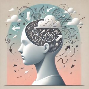 Pensamentos intrusivos (gerada por IA, DALL-E)