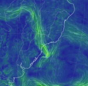 Ventos em 850 hPa em 2025-01-17 17:00. Fonte: Earth NullSchool
