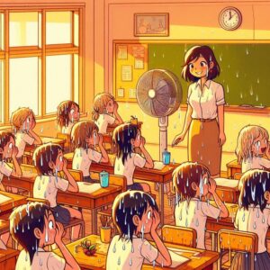 Sala de aula suando de calor (ilustração gerada por IA)