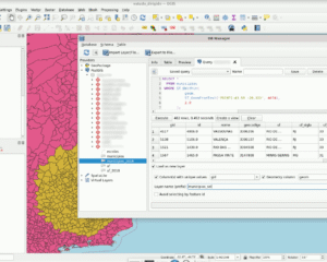 Telas do QGIS para execução de query e carregamento do resultado como uma layer