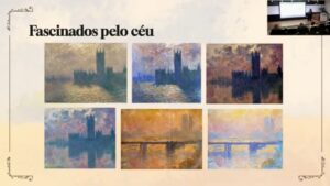 Pinturas de Monet em Londres sob diferentes condições atmosféricas em slide transmitido da palestra