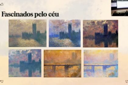 Pinturas de Monet em Londres sob diferentes condições atmosféricas em slide transmitido da palestra