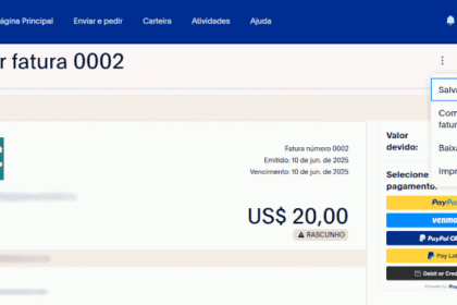 Visualização de fatura com menu aberto nos "três pontinhos"