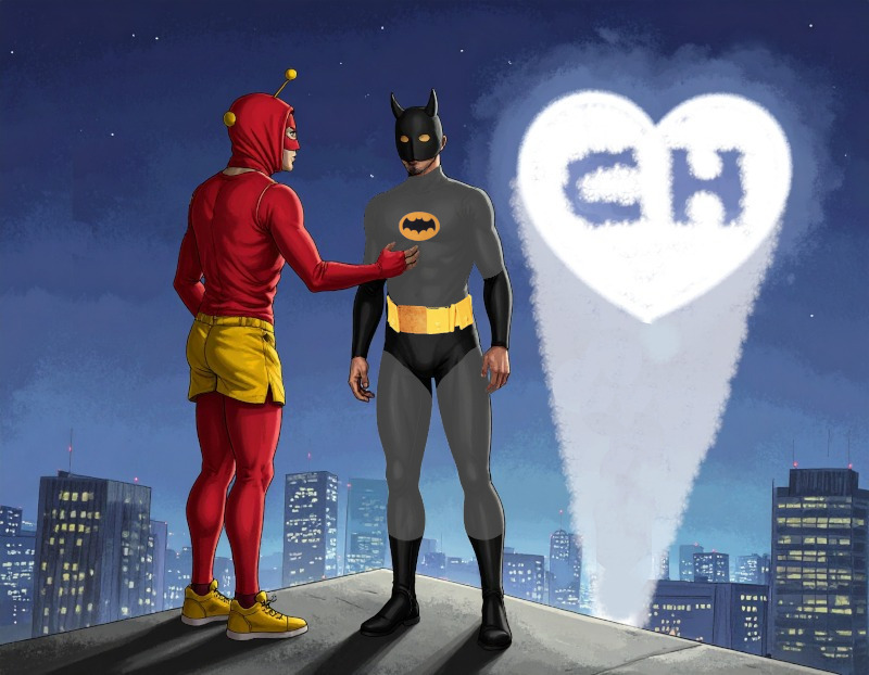 Chapolin e Batman (gerado por IA e editado depois, então não é uma coisa que se diga "puxa, que desenho...")