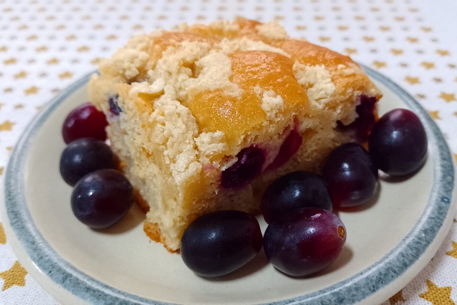 Pedaço do bolo cuca de uva. Foto: ViniRoger