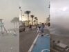 Registros do fenômeno meteorológico que provocou correria em praias de Granada, no sul da Espanha. Fotos: X/Reprodução