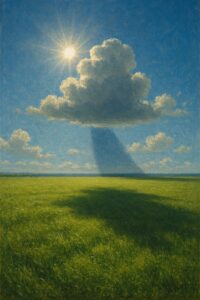 Ilustração de nuvem gerando sombra em superfície (gerada por IA)