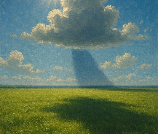 Ilustração de nuvem gerando sombra em superfície (gerada por IA)