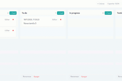 Tela do Kanban descrito nessa página