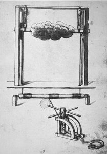 Desenho de Sabbatini para uma máquina de palco que imita nuvens em movimento no cenário, 1638. Fonte: Wikipedia