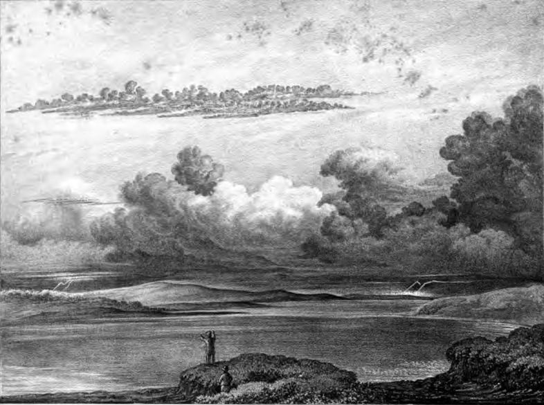 Formas assumidas pelas nuvens quando se reúnem para uma tempestade - Um céu cheio de exemplos das formas peculiares assumidas pelas nuvens quando se reúnem para uma tempestade de trovão. (As nuvens densas à frente, embora características em suas formas, não estão suficientemente envoltas em uma distância sombria.) O Nimbus atrás, à esquerda, está melhor posicionado, e mostra-se cruzado, como às vezes ocorre, por um denso Cirro-stratus. O Cirro-cumulus, logo acima, é altamente característico em sua estrutura; e o grande e denso Cirrus acima pertence igualmente ao trovão que se aproxima. “L. H. — Março, 1849.”