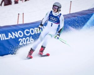 Lucas Braathen, ao finalizar a prova do slalom gigante. Foto: Rafael Bello/COB