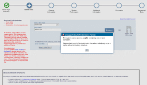 Parte superior da tela para envio de arquivos (Attach Files), com mensagens indicando que arquivos de texto devem ser editáveis e estarem sem estruturas de diretórios