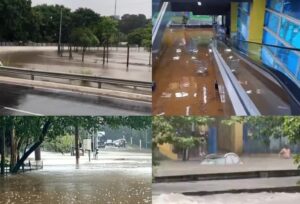 Imagens de alagamento no piscinão do Ipiranga, Carrefour, Jardim Botânico e Avenida Ricardo Jafet. Fonte: redes sociais